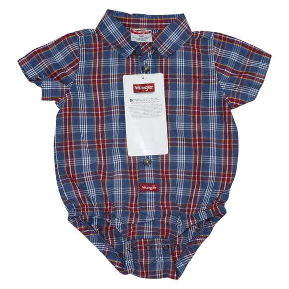Wrangler Baby Boys Plaid Button-Up Bodysuit Western Style Romper 9M - Picture 1 of 5